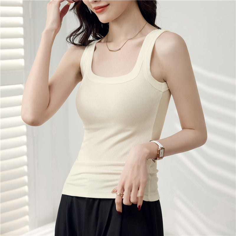 ribbing tank top square collar616