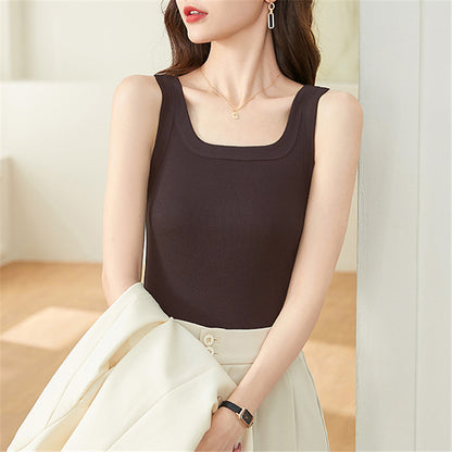 ribbing tank top square collar616