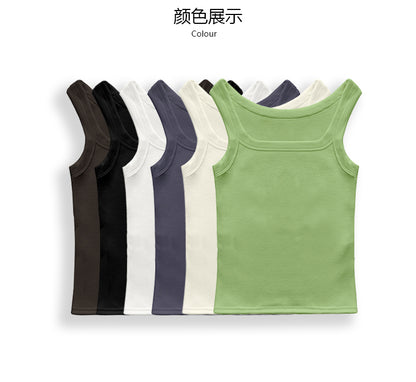 ribbing tank top square collar616