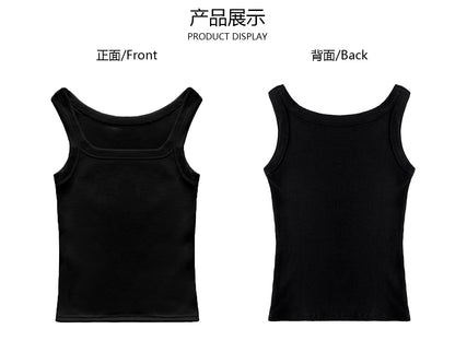 ribbing tank top square collar616