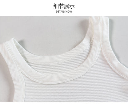 ribbing tank top square collar616